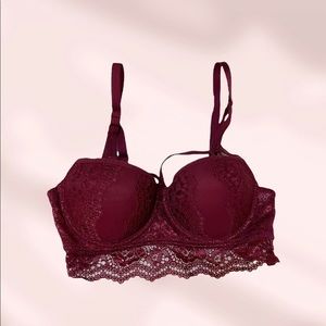 Burgundy Strappy Lace Mesh Push up Bralette S